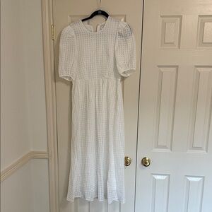 HUNTER BELL White Textured Puff Sleeve Dress
